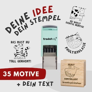 Personalisierter Lehrer Stempel mit Tiermotiv | 35 Motive Tiere | Klassentiere Wunschtext Bewertung Motivation Geschenk Grundschule HS195