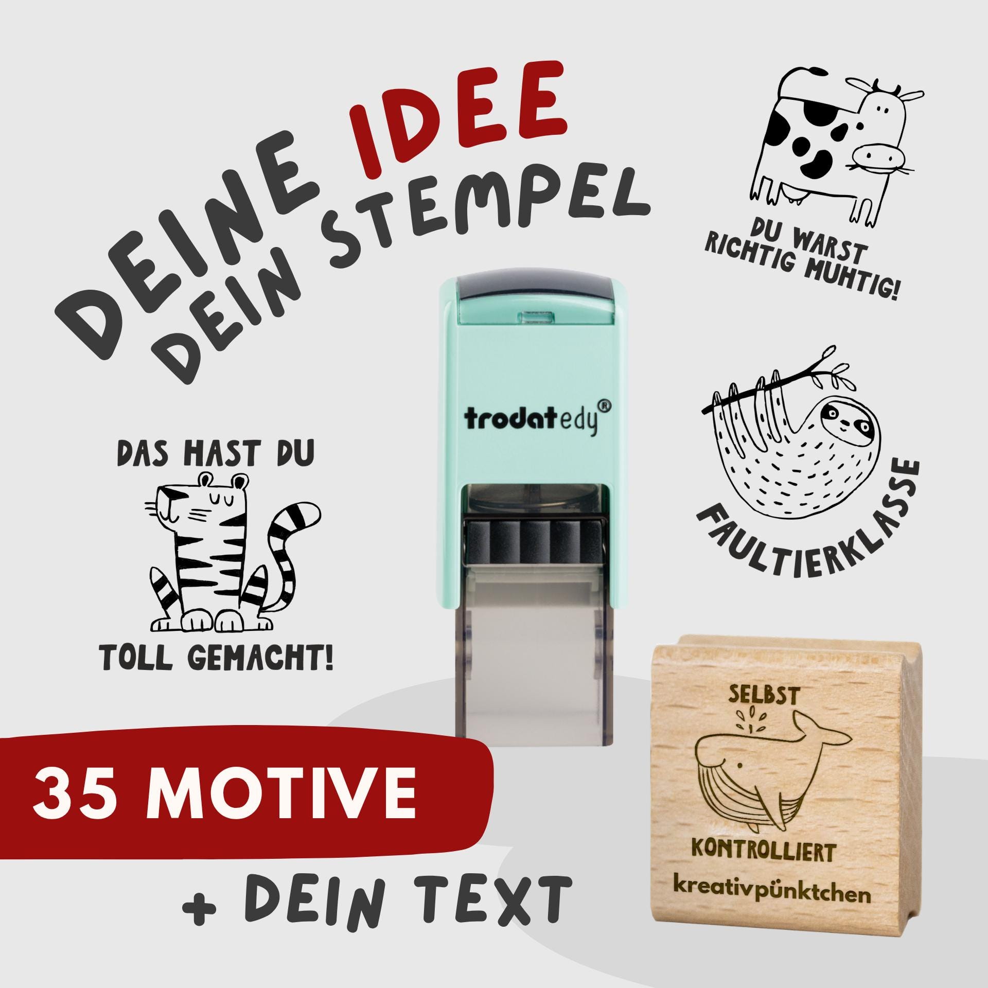 DEKOLANDO Lehrer Motivationsstempel – Daumen Hoch, 16x16 Mm, Automatisch, Schwarz