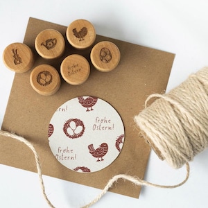 Set di timbri 6 Pasqua Mini Un coniglio uccello annaffiatoio nido di Pasqua, timbro di Pasqua, timbro di primavera, primavera, timbro motivi natura HS094