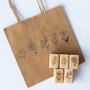 Blumen 5er Stempelset 2 Kleine Blumen Frühling Boho Klein Mini Blümchen Blüten Zweige Blätter DIY Basteln Geschenke Motiv Stempel Set HS111