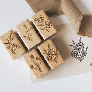 Set de tampons fleurs 2 branches, tampon motif, tampon printemps, nature, tampon couronnes tampon scrapbooking, tampon bullet journal boho HS090