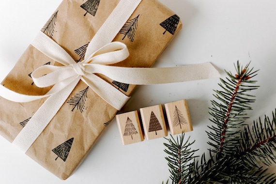 Stempelset Kleine Bäume, Baum Stempel, Stempel Weihnachten, Weihnachtsbaum Stempel, Geschenkanhänger Stempel, Stempel Tannenbaum HS012