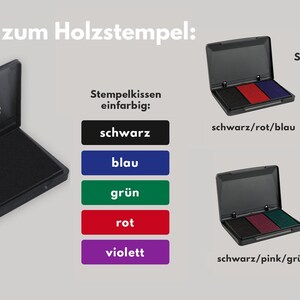 May include: Black ink pad with a hinged lid, next to color options: black, blue, green, red, and violet. Also shown are multi-color ink pads in black/red/blue, gray/red/light green, and black/pink/green.