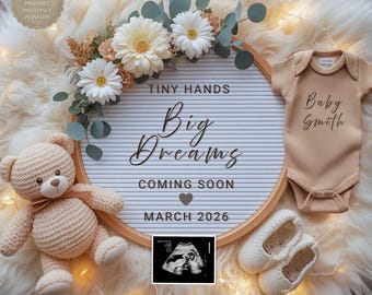 Boho Minimalist Pregnancy Announcement Editable Canva Template Neutral Baby Reveal Digital Download