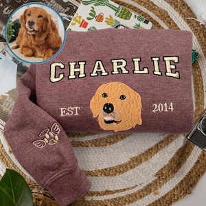 Custom Dog Portrait Embroidered Sweatshirt,Custom Cat shirt,Custom Pet Hoodie, Personalized Pet Face and Pet name Sweatshirt,Custom gift