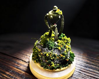 Handmade Robot Gardener Miniature Diorama,Mossy Green Landscape Figurine,Nature Inspired Robot Decor & Unique Ghibli-style Gift