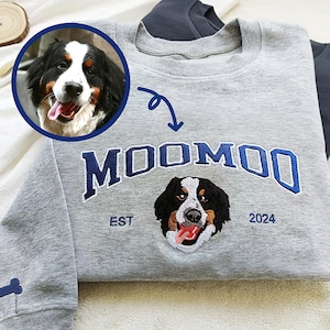 Custom Dog Portrait Embroidered Sweatshirt,Custom Cat shirt,Custom Pet Hoodie, Personalized Pet Face and Pet name Sweatshirt,Custom gift
