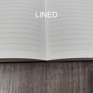 以下が含まれることがあります： 書き込み用の細い水平の黒い線が入った白いページを持つ開いたノート。中央の綴じ目で結合された2ページの真ん中に、白い大文字で「LINED」という単語が印刷されています。