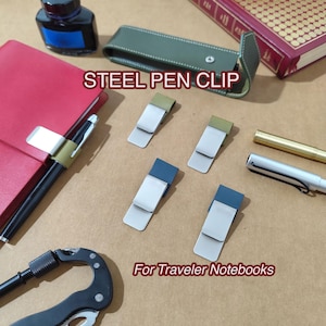 Clip de acero inoxidable para bolígrafo para cuaderno de viaje, portalápices de cuero, diarios, agendas, portabolígrafos, regalo para viajeros, papelería de lujo