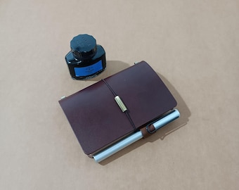 Pocket Traveler Notebook Journal for Men and Women Refillable Personal Planner Italian Vegetable Tanned Leather Diary Pen Loop 03 Card Slots
