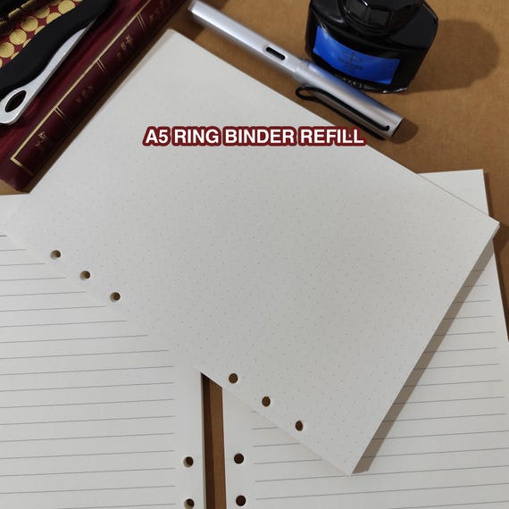 A5 Binder Refill Paper 6 Hole Pages 100gsm No Bleed Fountain Pen Paper Lined Dotted Plain Notebook Bullet Journal Inserts 6 Rings Stationery