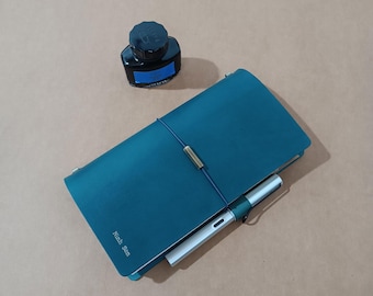 Leather Traveler Notebook Regular Size Layflat Refillable Journal Fountain Pen Paper Pen Loop Gift For Writer Personalized Travel Diary Set