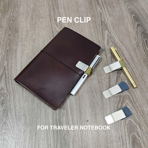 Leather Pen Clip for Travelers Notebook: Stainless Steel Pen Holder
