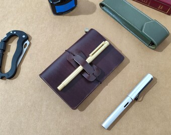 Personalized Small Leather Notebook Refillable Traveler Pocket Journal Custom Embossed Name Initials Writing Sketching Fountain Pen Friendly
