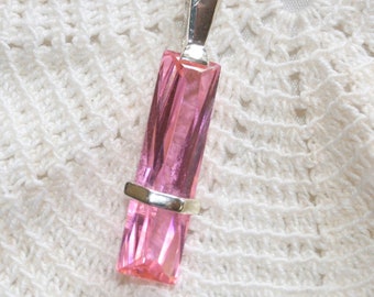 Pink CZ  Sterling Silver Pendant and Sterling Silver Box Chain -mid century design gift item