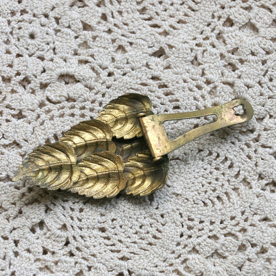 Vintage Gold Metal Dress Clip Overlapping Leaves … - image 3