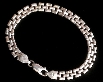 Unusual Vintage Sterling Silver Wide Chain Bracelet - Marked 925 and Italy