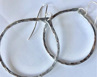 silver hoop earrings - Lightweight Hand Hammered silver coated aluminum wire hoop earrings - your choice of bead