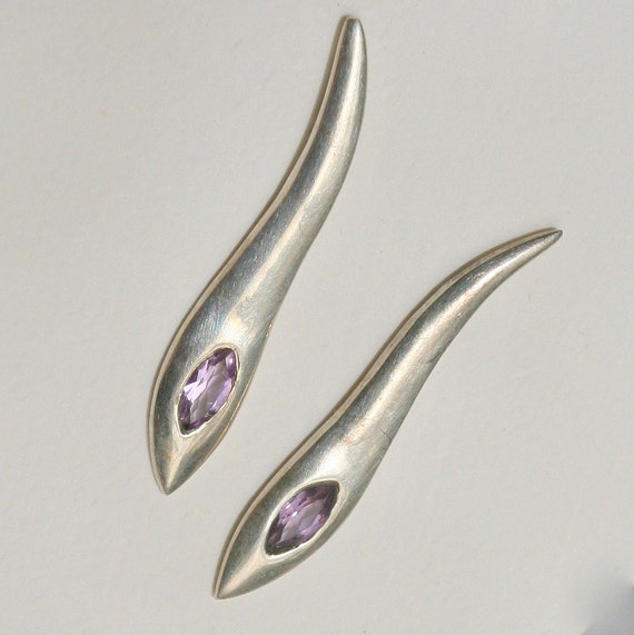 Vintage Sterling silver and Amethyst Post earring… - image 2