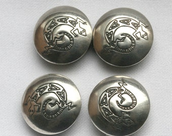 Set of 4 Vintage Sterling Silver Southwestern Round Button Covers Probably Navajo Lizard