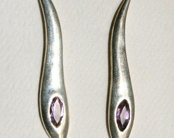 Vintage Sterling silver and Amethyst Post earrings Modern Look