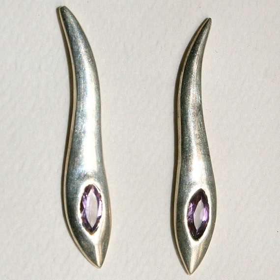 Vintage Sterling silver and Amethyst Post earring… - image 1