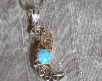 Vintage Sterling Silver Filigree and Opal Pendant Necklace Sterling Silver Chain