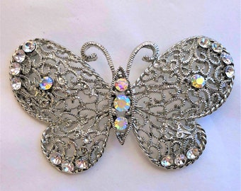 Butterfly Brooch Silver filigree butterfly brooch AB crystal butterfly brooch