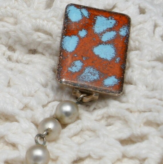 Vintage Sweater Clip - copper colored enamel and … - image 2