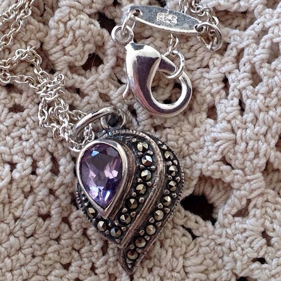 Sterling Silver Marcasite and Amethyst Pendant an… - image 4