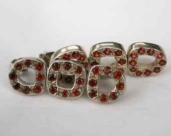 Vintage Sterling silver and Red Rhinestone Long Post Earrings