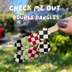 Karierte Ohrringe | Handgemachte Ohrringe aus Polymer Clay | Baumeln Schmuck | Geschenke für Sie