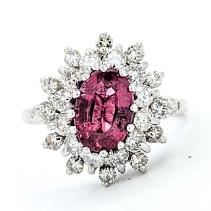 Elegant Pink Tourmaline & Diamond Halo Ring in 14k White Gold – 1.80ct October Birthstone with 1.05ct Diamonds