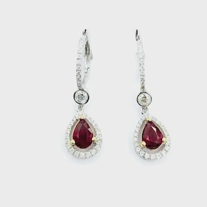 Elegant Ruby & Diamond Dangle Earrings in 14k White Gold