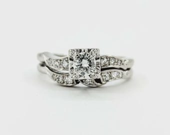 Striking Diamond Wedding Set Ring in 14k White Gold