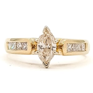 Marquise & Princess Diamond Engagement Ring in 14k Yellow Gold - 0.90ctw April Birthstone, Fine Jewelry