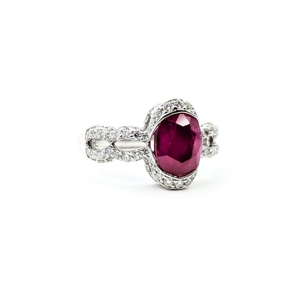 Refined Ruby & Diamond Split-Shank Ring in Platin… - image 2