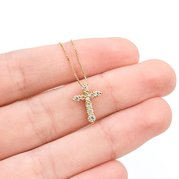 Diamond Cross Pendant in 18k Yellow Gold - image 2