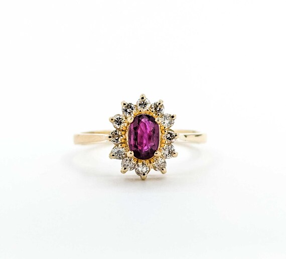 Ruby & Diamond Halo Ring in 14k Yellow Gold - Ova… - image 1