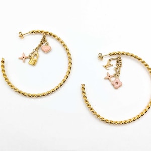 Louis Vuitton Monogram Hoop Earrings: Gold Plated Pink Enamel, Pre-Owned