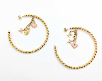 Louis Vuitton Monogramm Creolen: Vergoldete Rosa Emaille, Pre-Owned