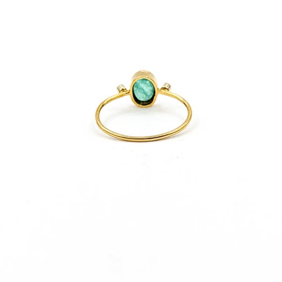 18k Yellow Gold Emerald & Diamond Three-Stone Ring - image 8