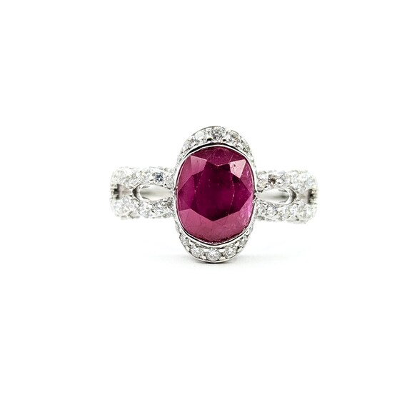 Refined Ruby & Diamond Split-Shank Ring in Platin… - image 1