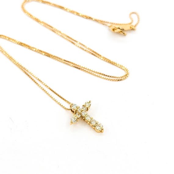 Diamond Cross Pendant in 18k Yellow Gold - image 1