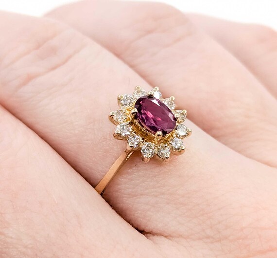 Ruby & Diamond Halo Ring in 14k Yellow Gold - Ova… - image 5