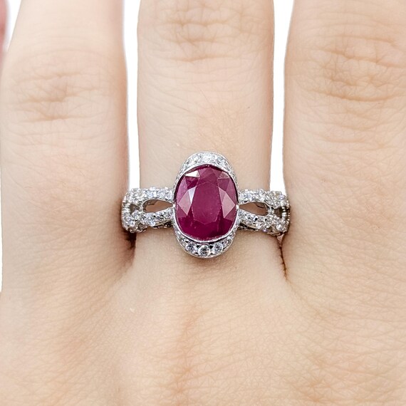 Refined Ruby & Diamond Split-Shank Ring in Platin… - image 5