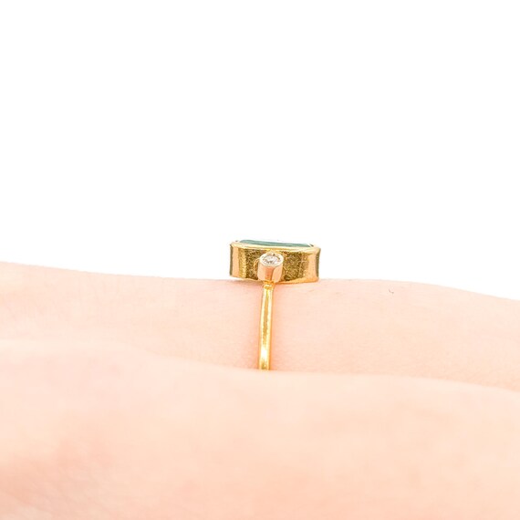 18k Yellow Gold Emerald & Diamond Three-Stone Ring - image 4