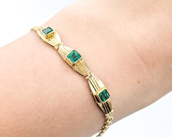 Pulsera de esmeralda de mediados de siglo en oro de 14 k