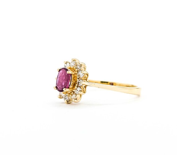 Ruby & Diamond Halo Ring in 14k Yellow Gold - Ova… - image 3