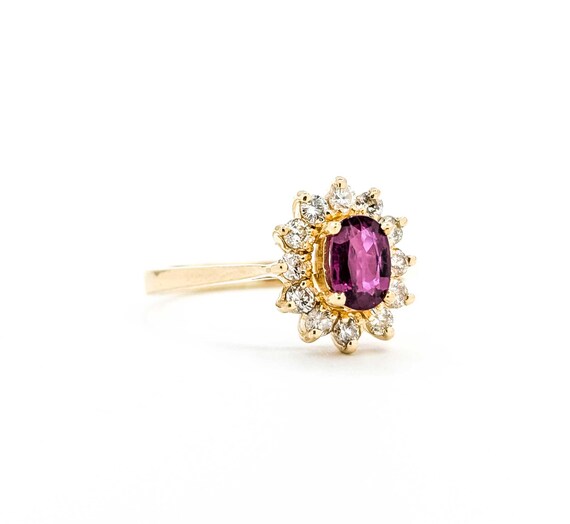 Ruby & Diamond Halo Ring in 14k Yellow Gold - Ova… - image 2